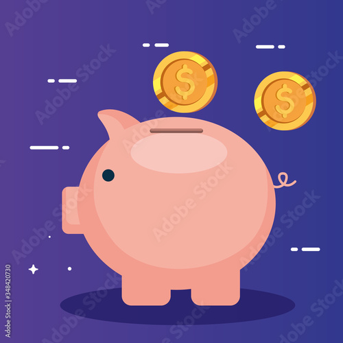 piggy bank saving with coins vector illustration design