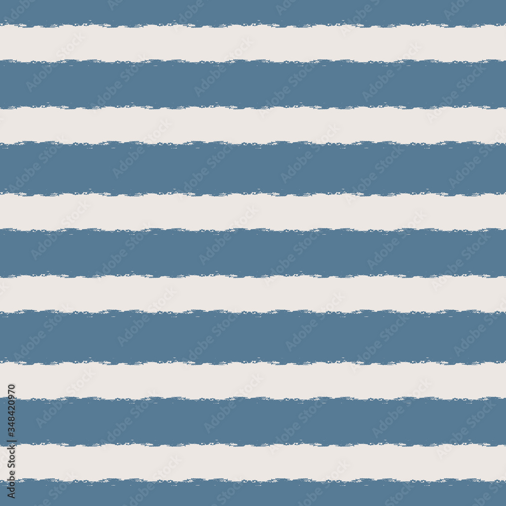 Wide horizontal seamless grunge brush striped pattern. Blue color stripes on light background. Seamless vector pattern background.