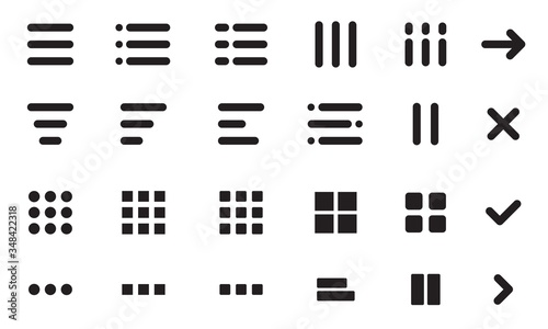 Website navigation button set. Hamburger menu line icons 