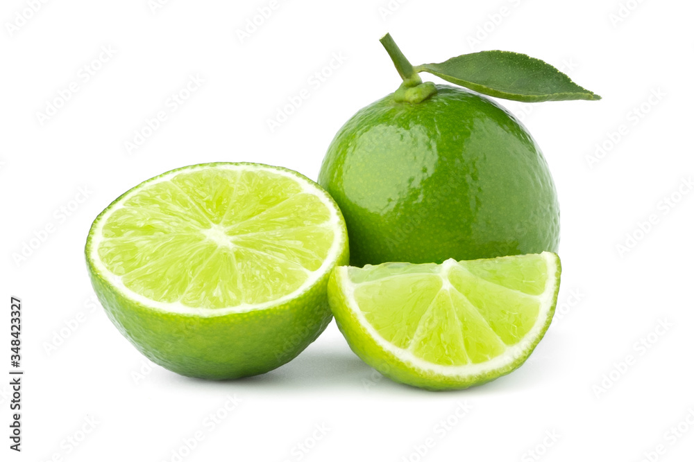 lime with half and leaf isolate on white background lime with half and leaf isolate on white background