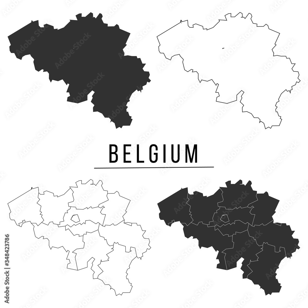 Belgium map. The country in the form of borders with regions. Stock vector illustration isolated on white background.
