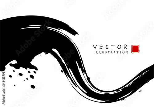 Abstract ink background. Chinese calligraphy art style, Black paint stroke texture on white paper.