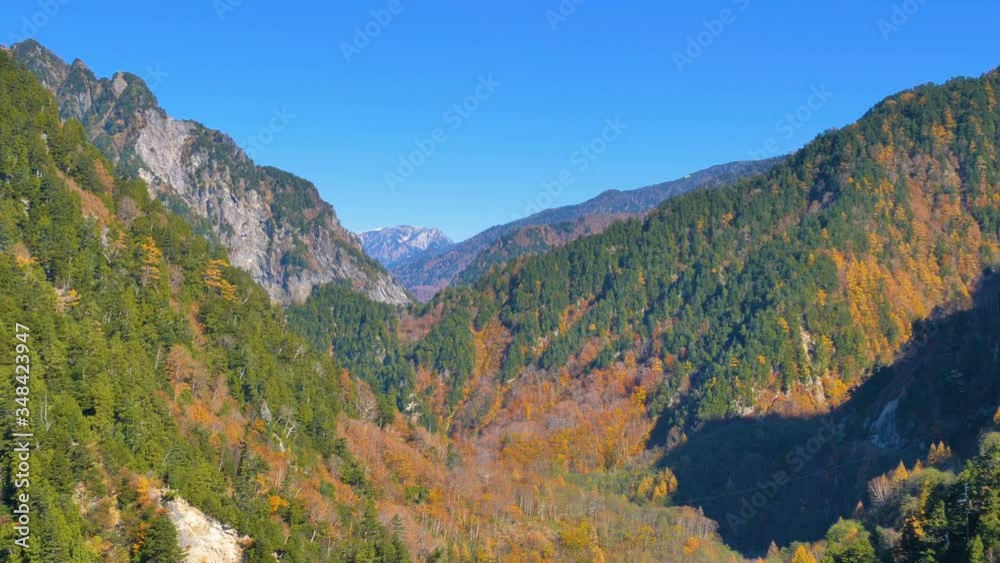 A landscape view of the mountains in Kurobe Dam in Japan A landscape view of the mountains in Kurobe Dam in Japan