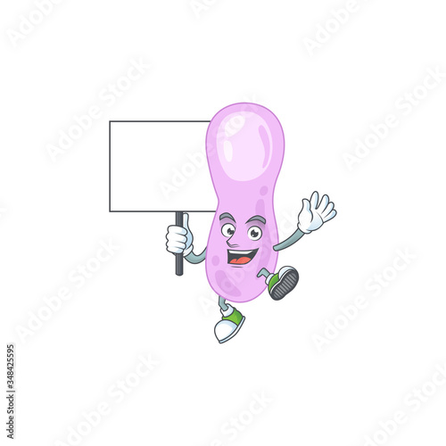 Cute clostridium botulinum mascot design smiley with rise up a board