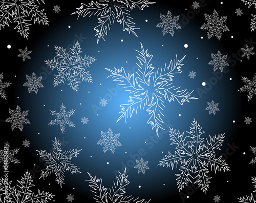 Abstract vector decorative seamless pattern wih figured snowflakes