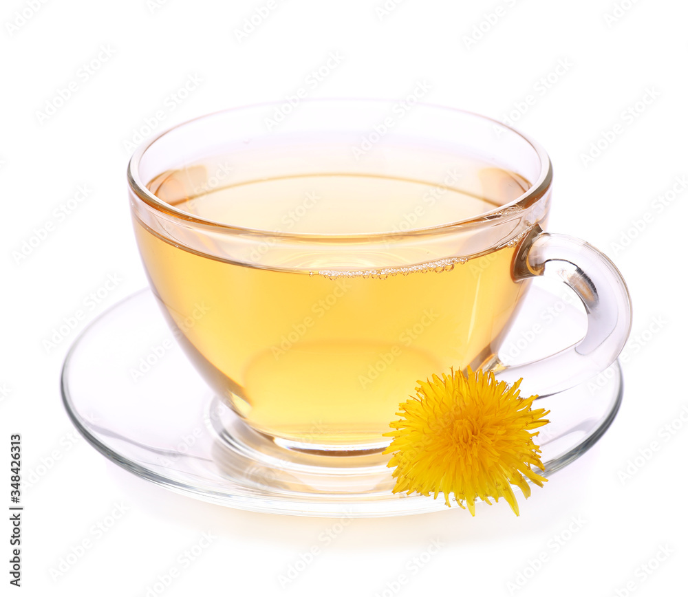 Cup of healthy dandelion tea on white background Cup of healthy dandelion tea on white background