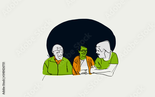 Grandson talking to grandfather and grandmother