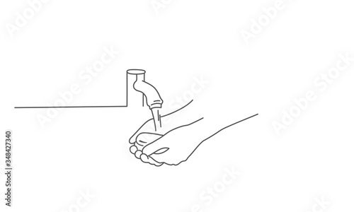 Wash your hands with soap line drawing vector illustration.