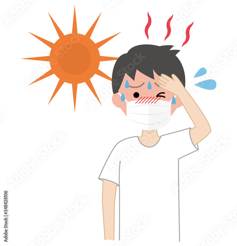 マスクをしている男の子　熱中症　夏