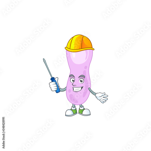 A cartoon image of clostridium botulinum in a automotive character
