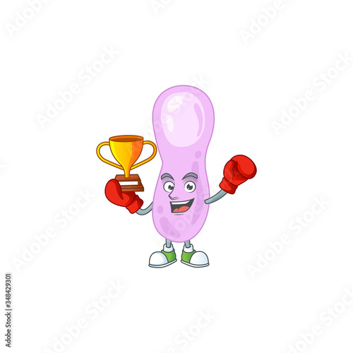 Proudly face of boxing winner clostridium botulinum cartoon character design