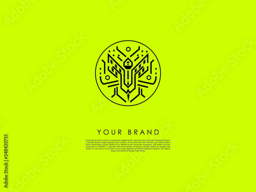 a detailed circular logo that has abstract figures which look like a dangerous butterfly or a kind of insect
