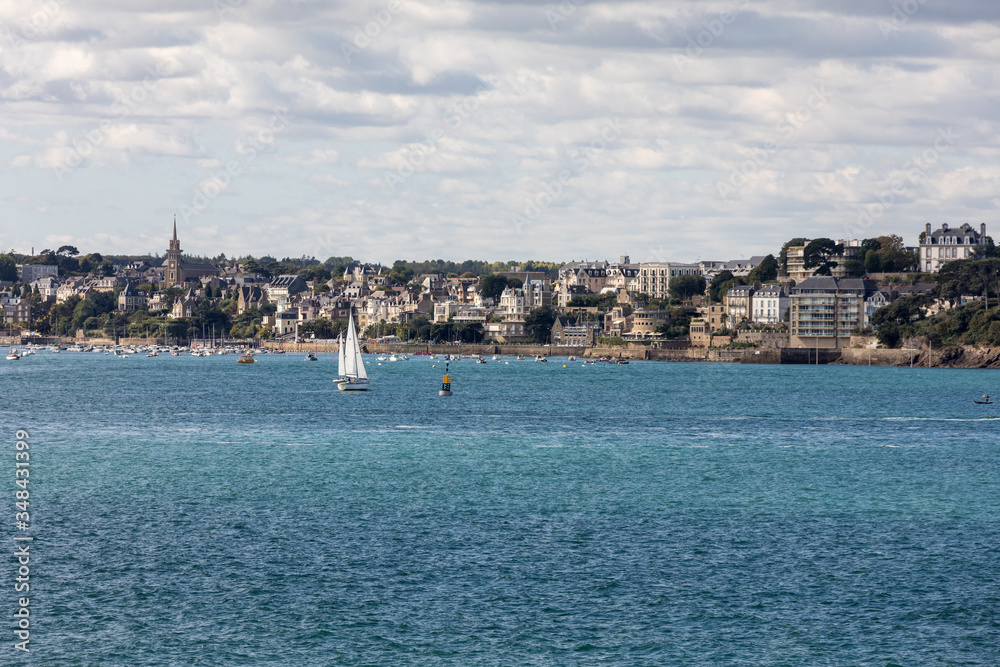View from the ramparts at marina and  the town of Dinard. Saint Malo, Brittany, France
