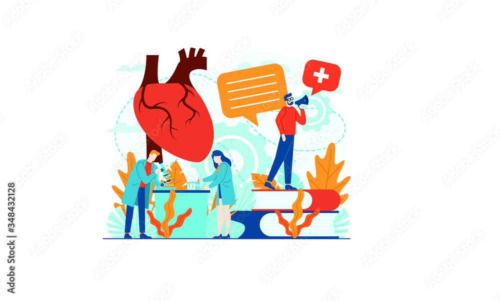 Heart disease examination medical vector illustration concept doctor working at laboratory vector template background isolated can be use for presentation web banner UI UX landing page