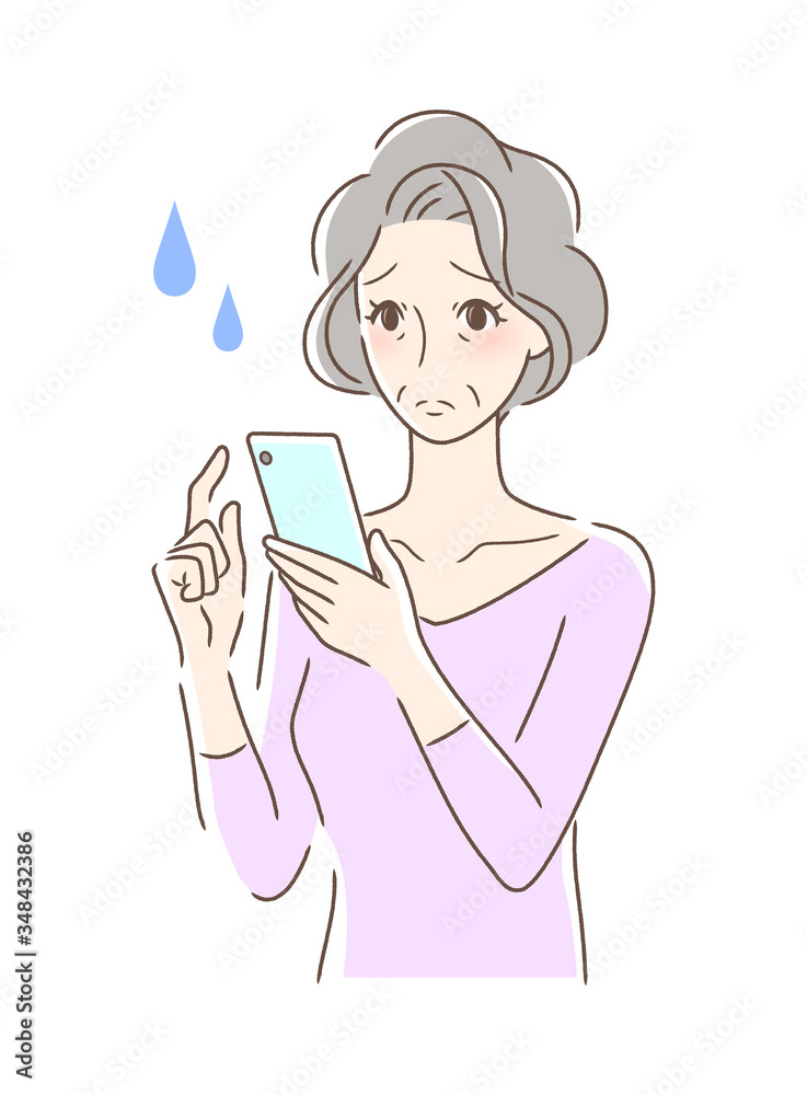 スマホを操作して不安な女性 スマホを操作して不安な女性
