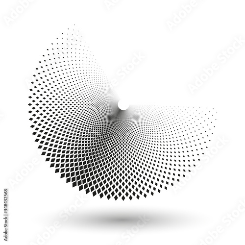Halftone dots in circle form. Round logo or icon. Vector dotted frame as design element