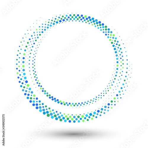 Halftone dots in circle form. Round logo or icon. Vector dotted frame as design element