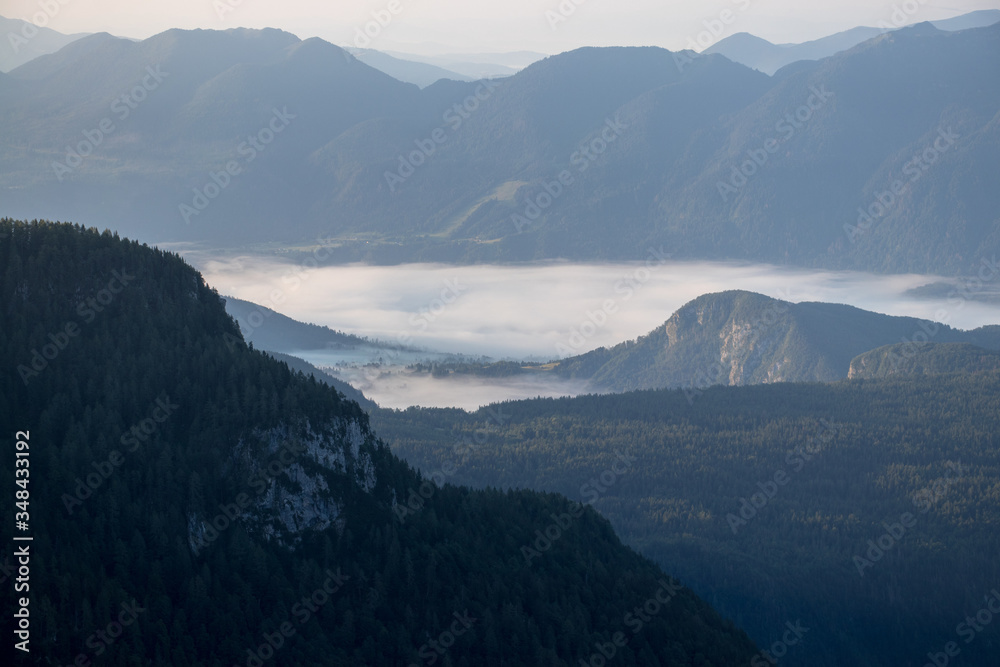 Fototapeta premium Bohinj valley covered in mist