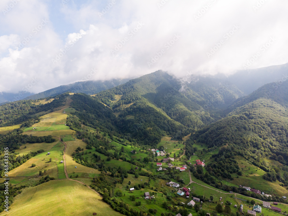 Fototapeta premium Aerial photography of a mountainous countryside.