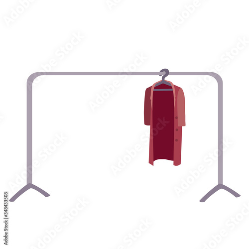 on a hanger in a store hanging coat, isolated object on a white background, vector illustration,