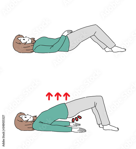 尿漏れ　骨盤底筋体操をする女性のイラスト素材