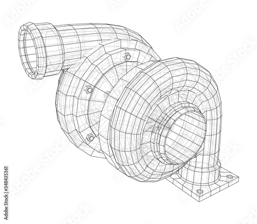 Automobile turbocharger concept outline. Vector