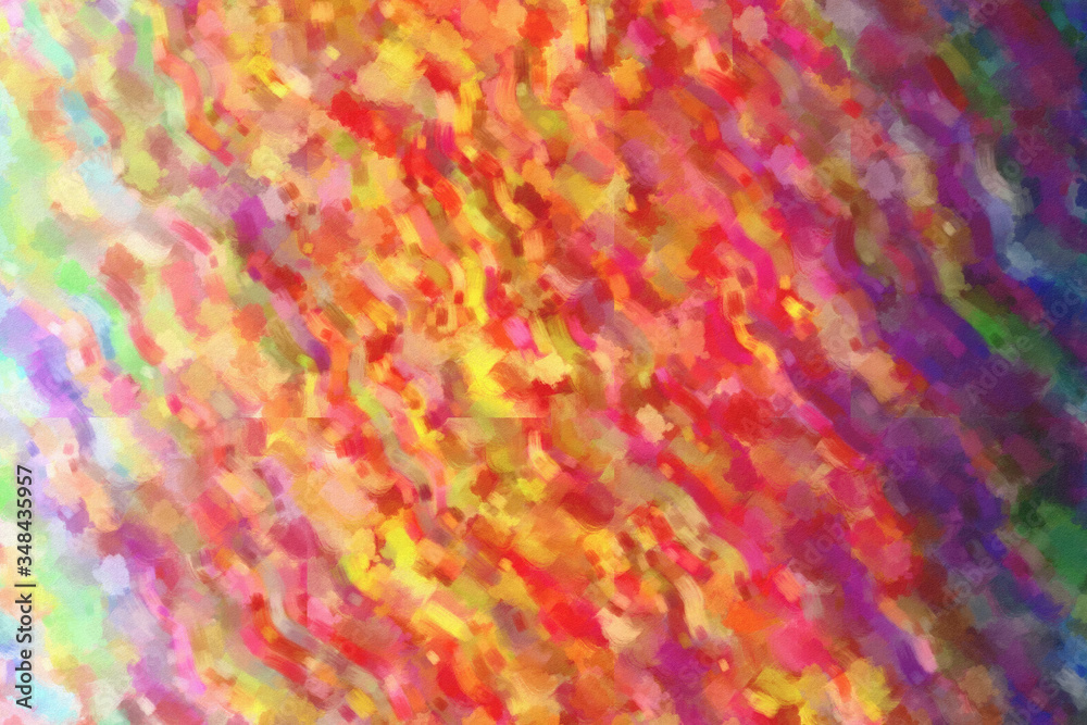 Pink, orange, red and blue waves Dry Brush abstract paint background.