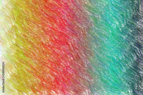 Yellow, white, red and green waves Wax Crayon with low coverage abstract paint background.