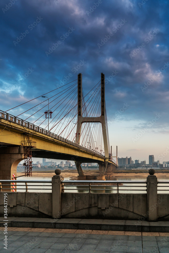 Cable stayed bridge at sunset