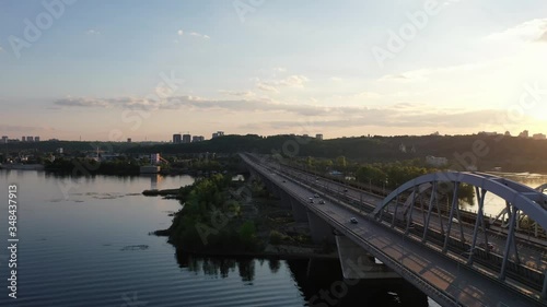 Darnitsky railway-automobile bridge, Kyiv, Ukraine, a smooth flight on a drone photo