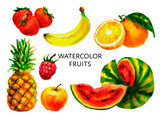 Set of fruits in watercolor style. Isolated. Vector. Collection fruits watercolor vector healthy food fresh illustration
