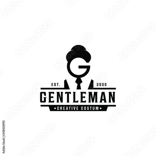 creative letter G for Gentleman  logo Fashion custom Vintage with Hat Bow Tie Suit
