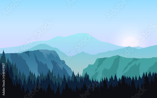 mountains in the fog