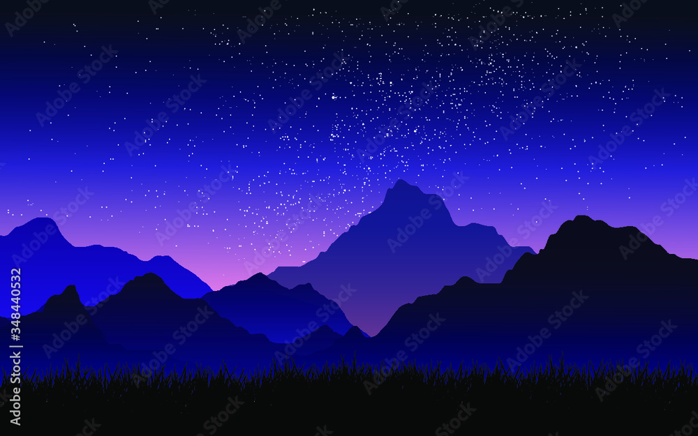 mountains in the night with starry sky