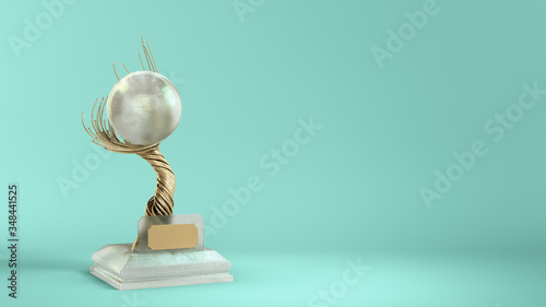 modern concept award gold braided tree goblet with a large pearl 3d render on color gradient