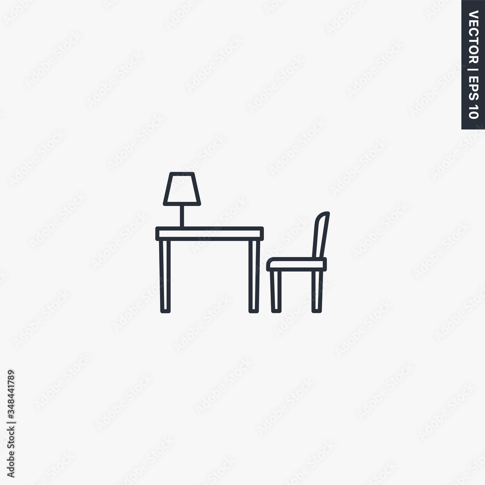 Table and chair, linear style sign for mobile concept and web design Table and chair, linear style sign for mobile concept and web design