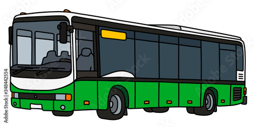 The vectorized hand drawing of a light green and white city bus
