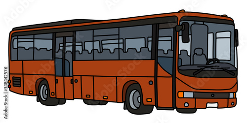 The vectorized hand drawing of a brown bus