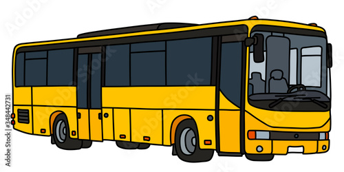 The vectorized hand drawing of a yellow touristic bus