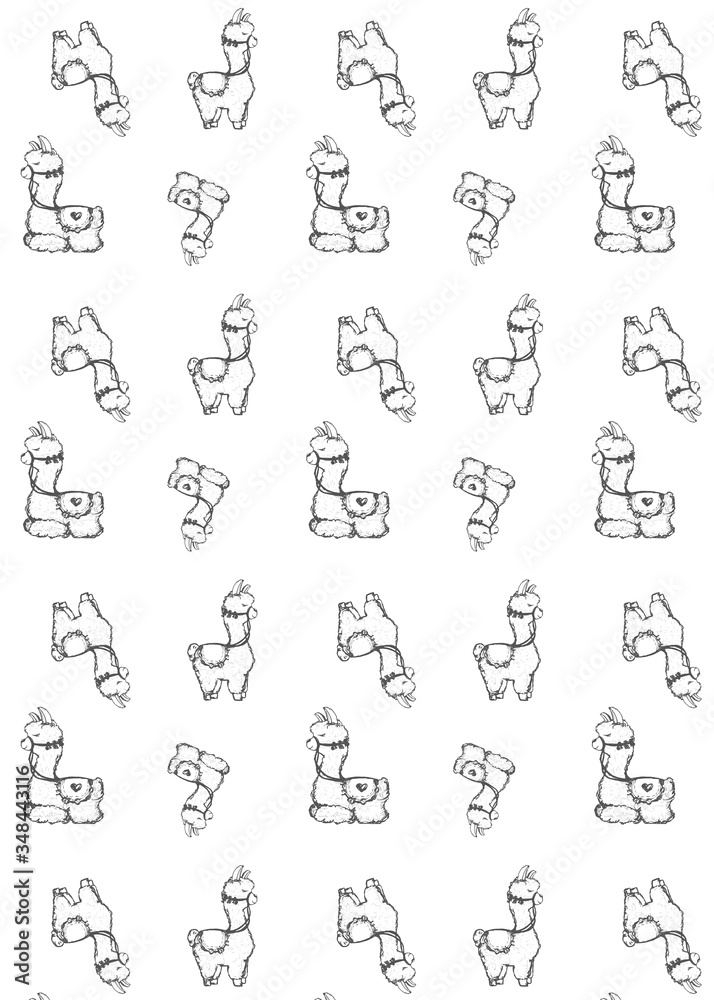 Obraz premium black and white lama pattern illustration