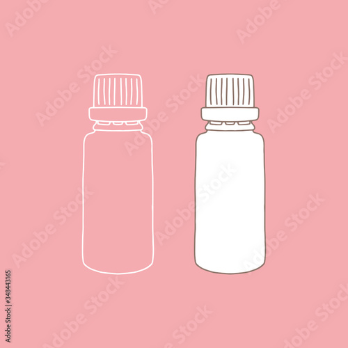 Glass pill bottle with plastic cap. Medical, realistic, vector illustration. 