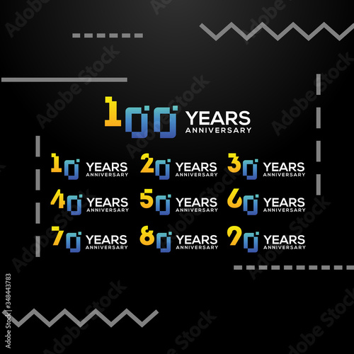Set Years Anniversary Gradient Number Vector Design