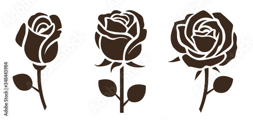 Flower icon. Set of decorative rose silhouettes. Vector rose
