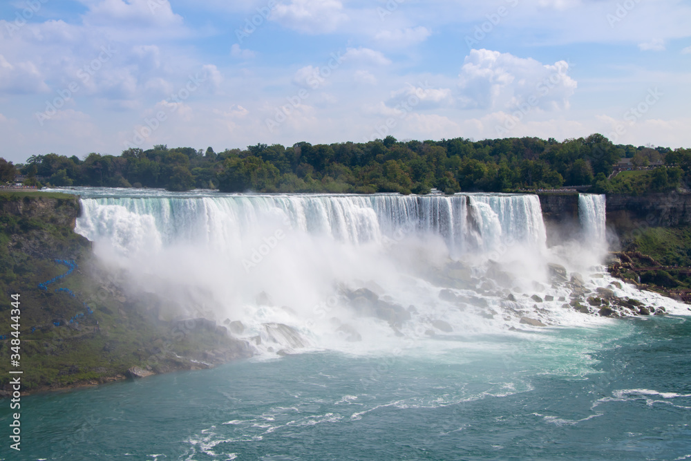 Stunning view of Niagara Falls with blue sky background in Ontario, Canada Stunning view of Niagara Falls with blue sky background in Ontario, Canada
