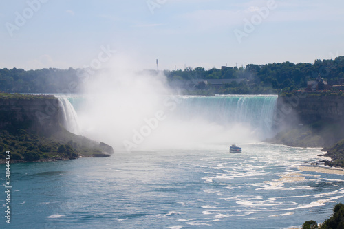 Stunning view of Niagara Falls with blue sky background in Ontario, Canada