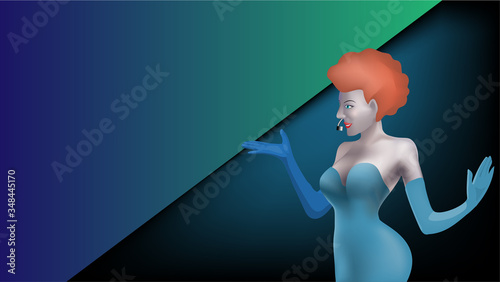 The cartoon illustration template picture of woman in a sexy dress explaining some information. ( vector )