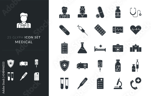 Illustration vector graphic of Medical/Healthcare Icon Set - You will get 25 premium icon sets Medical/Healthcare it contains doctor, nurse, drugs, hospital, and many more.