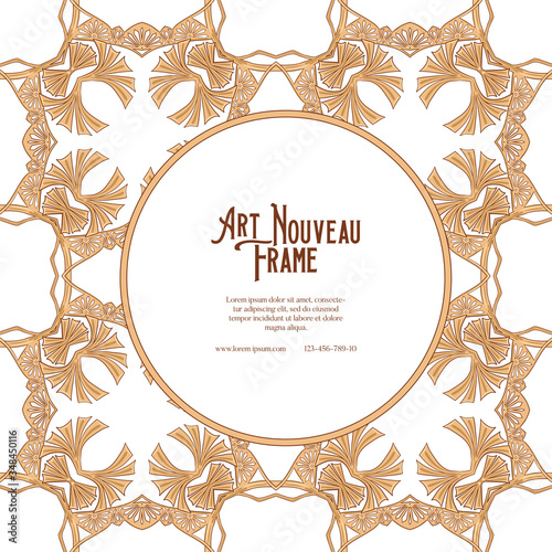Label, decorative frame, border. Tamplate good for product label with place for text. Colored vector illustration in art nouveau style, vintage, old, retro style in natural wood colors.