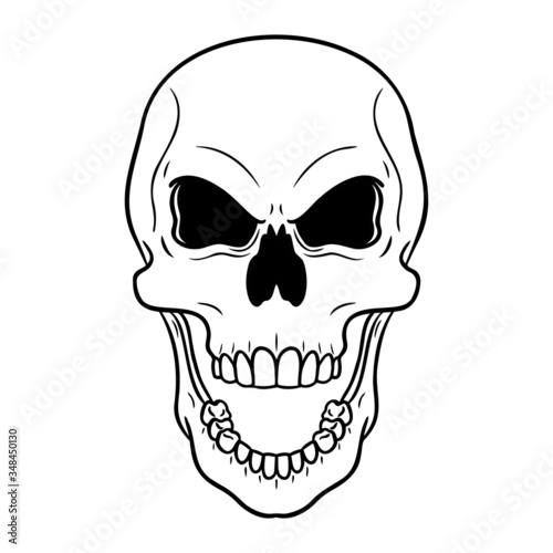 monochrome evil flashing skull with an open mouth. vector drawing isolated on white.