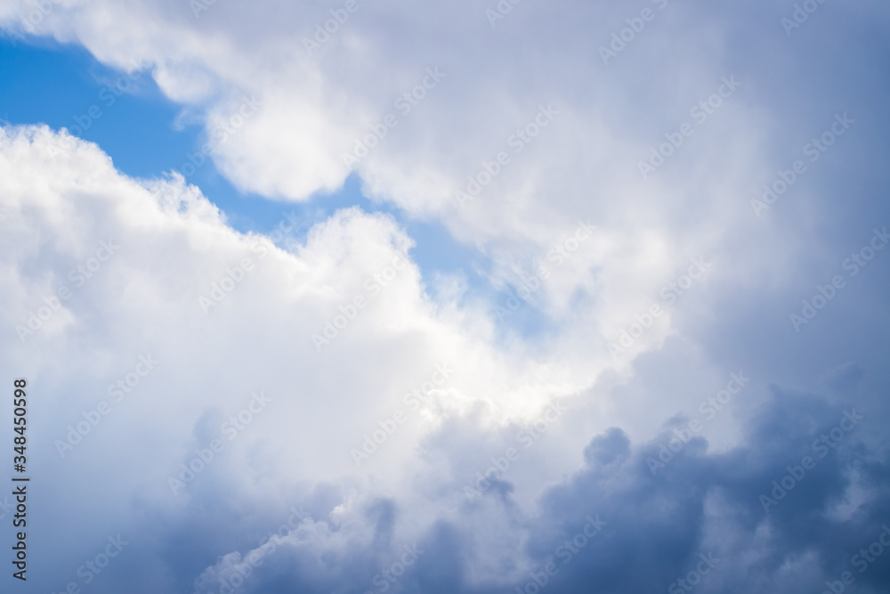 Fluffy Clouds Covered With Blue Sky Close Up.
